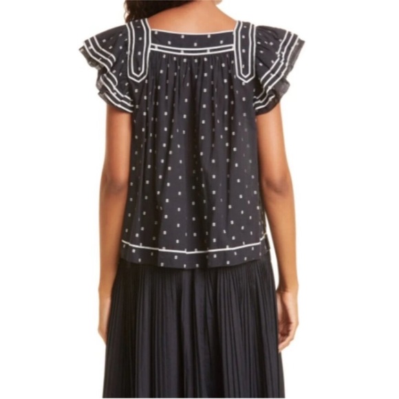 Ulla Johnson Alice ruffle sleeve black eclipse dot blouse top small s - Picture 3 of 7